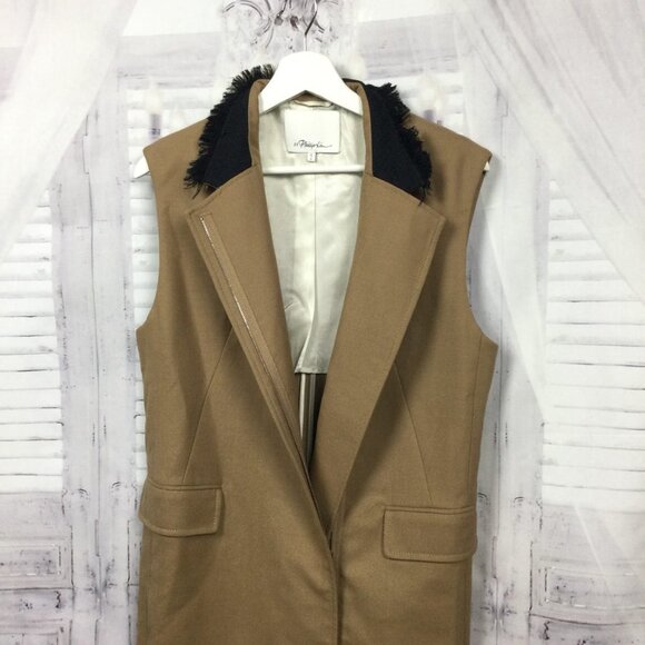 3.1 Phillip Lim Fringed Wool Long Camel Vest Small - Picture 6 of 14